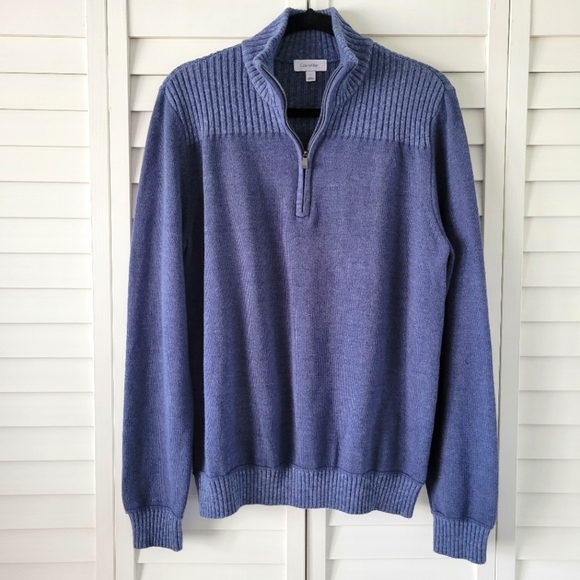 Calvin Klein Other - Calvin Klein Blue Men’s Quarter Zip Cotton Blend Ribbed Sweater Size L